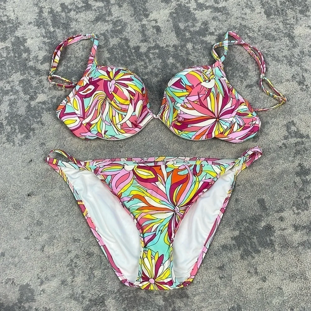 New Kate Spade Underwire Bikini Top and Bottom 2 Piece Swim Anemone Floral L